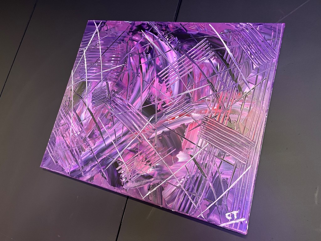 Abstract kunst schilderij Purple Scratch